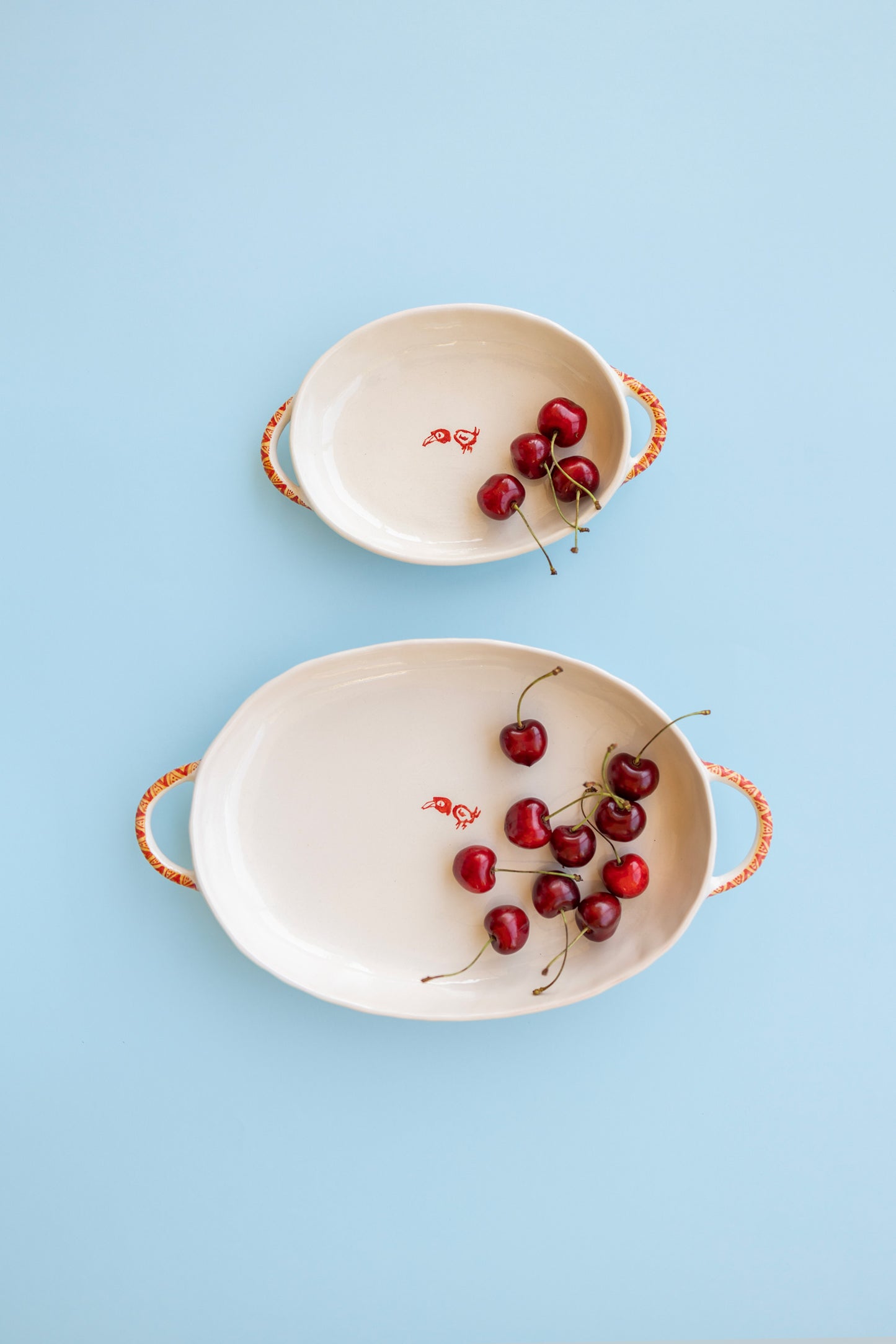 Large Red Oval Plate with handles