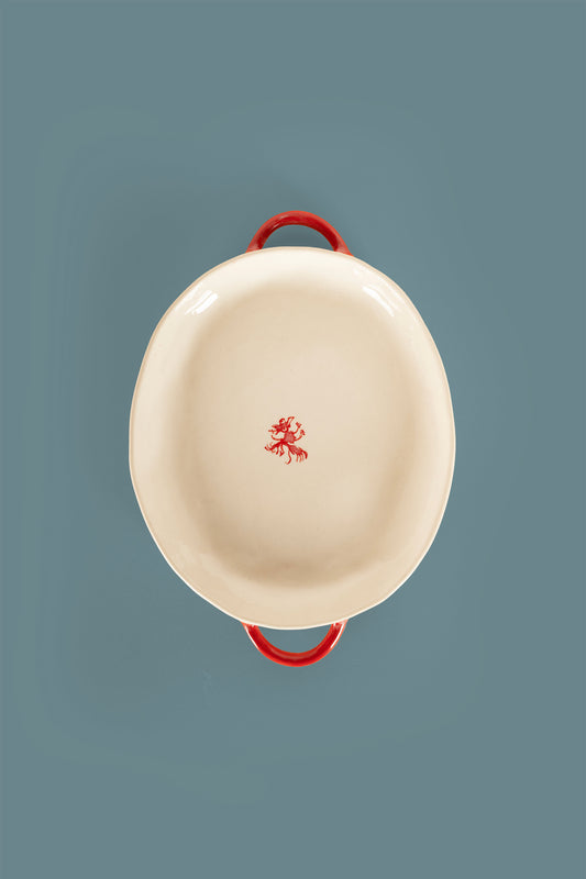 Large Red Oval Plate with handles