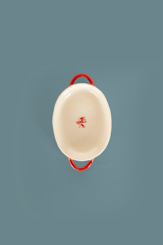 Small Red Oval Plate with handles